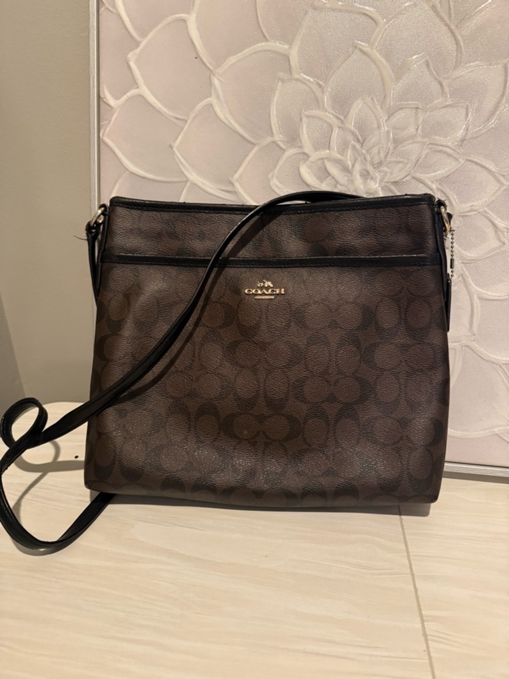 Coach Brown Signature Crossbody with Gold Logo
